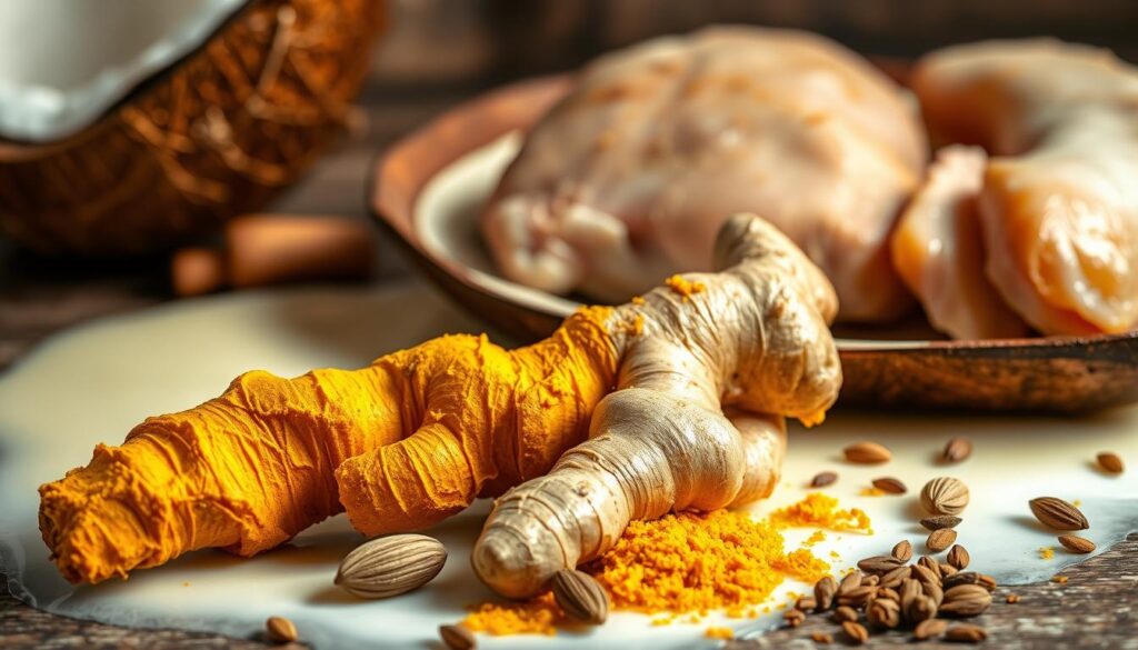 Curcuma et gingembre épices poulet coco Curcuma et gingembre épices poulet coco