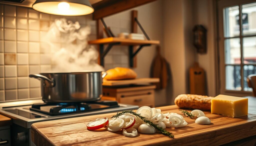 Préparation de la soupe à l'oignon Préparation de la soupe à l'oignon